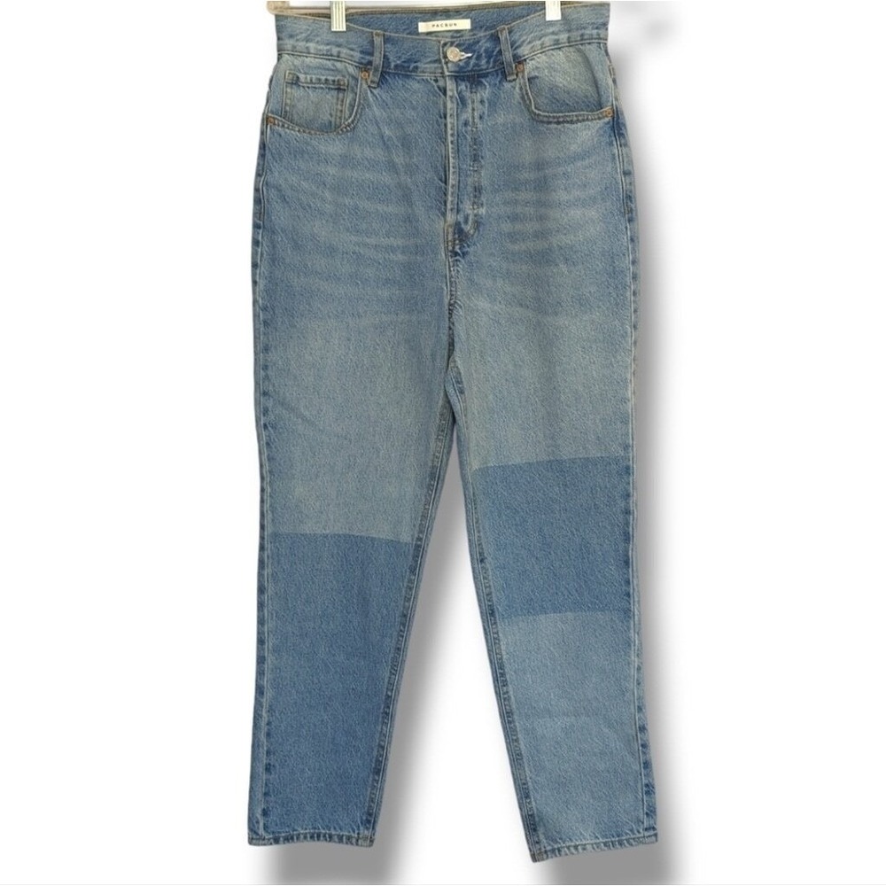 PacSun‎ Ultra High Rise Patchwork Jeans Light Blue 28 Button Fly Vintage Denim